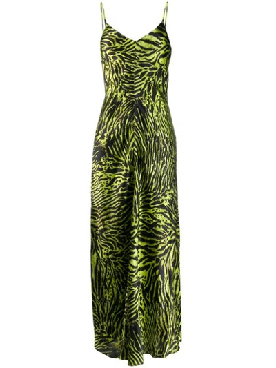 Ganni Tiger-print Stretch-silk Satin Maxi Dress In Green