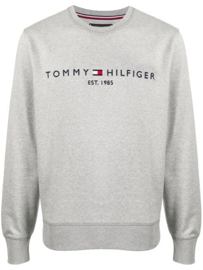 Tommy Hilfiger Logo-embroidered Cotton-blend Sweatshirt In Grey