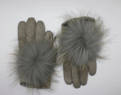 Maison Fabre Leather Gloves With Fur Pompom - Grey
