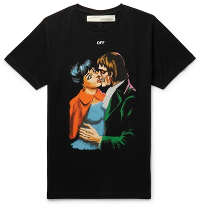 Pre-owned Off-white  Slim Fit 'kiss' Graphic Print T-shirt Black/multicolor