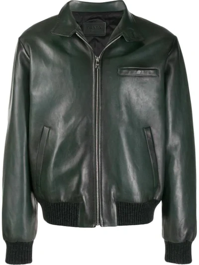 Prada Leather Bomber Style Jacket In  Green