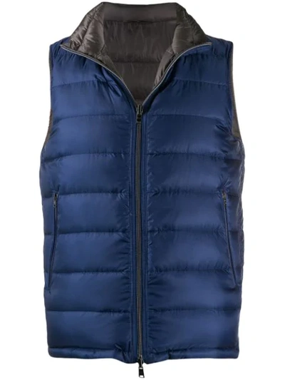 Herno Padded Zipped Gilet In Blue