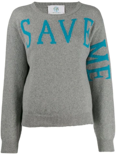 Alberta Ferretti Crew-neck Pullover With Save Me Writing In Grey,light Blue