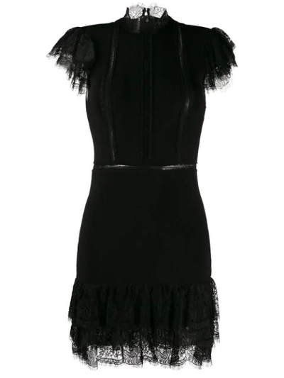 Alice And Olivia Mini Dress With Lace Trim In Black