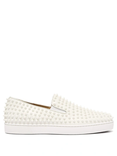 Christian Louboutin Roller Boat Spike-embellished Leather Trainers In White
