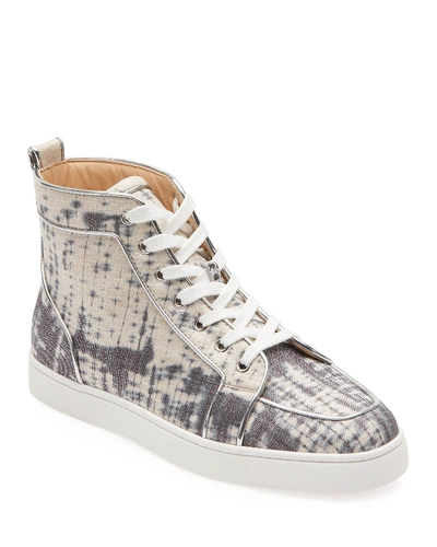 Christian Louboutin Men's Rantus Tie-dye Linen High-top Sneakers In Navy