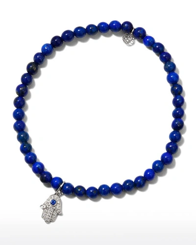 Sydney Evan 14k White Gold Sapphire/diamond Hamsa & Lapis Bracelet In Blue