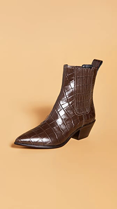 Loeffler Randall Aylin Croc-embossed Leather 45mm Western Booties In Dark Brown