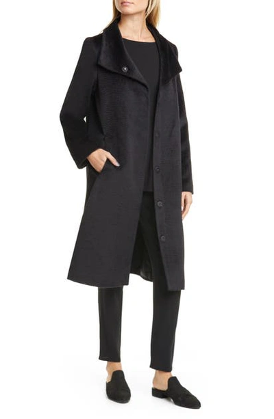 Eileen Fisher Luxe Baby Alpaca High-collar Button-front Coat In Black