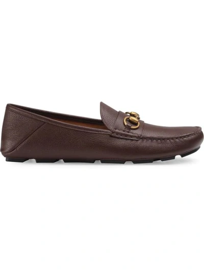 Gucci Noel Leather Horsebit Driver Loafers In Brown