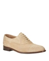 Manolo Blahnik Men's Witney Brogue Suede Oxford Shoes In White