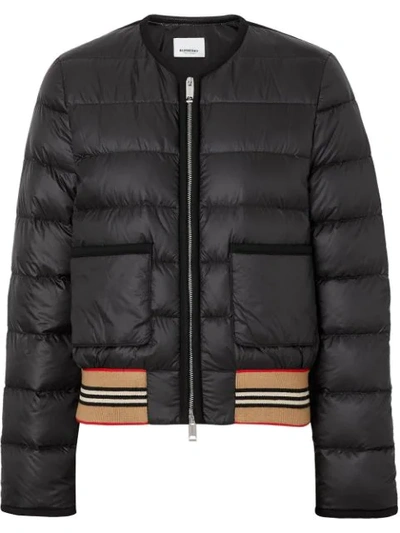 Burberry Icon Stripe Detail Down-filled Puffer Jacket In Black