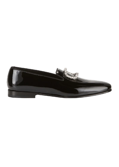 Manolo Blahnik Men's Patent Leather Jeweled-buckle Loafers In Black
