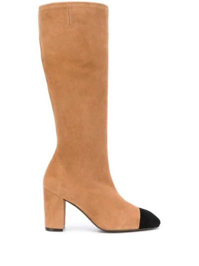 Stuart Weitzman Jacinda Two-tone Suede Knee Boots In Brown