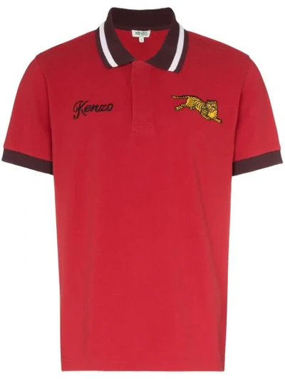 Kenzo Men's Jumping Tiger Polo Shirt With Contrast Detail In Red