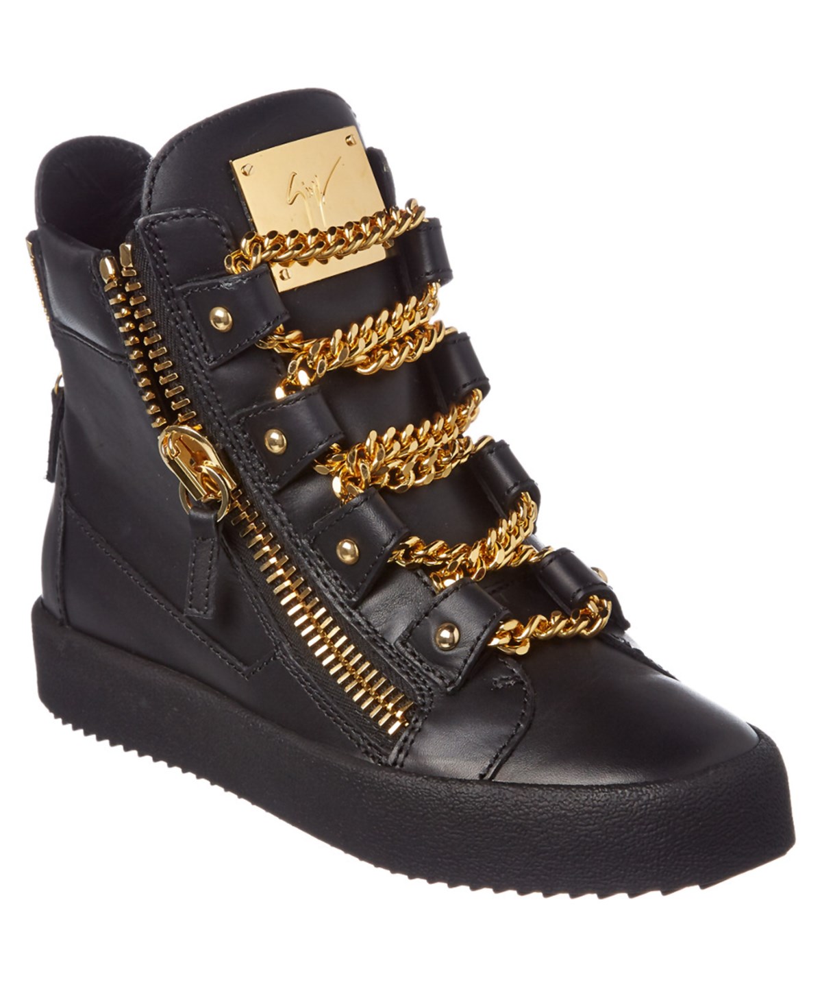 Giuseppe Zanotti Chain Detail Leather High Top Wedge Sneaker' In Black ...