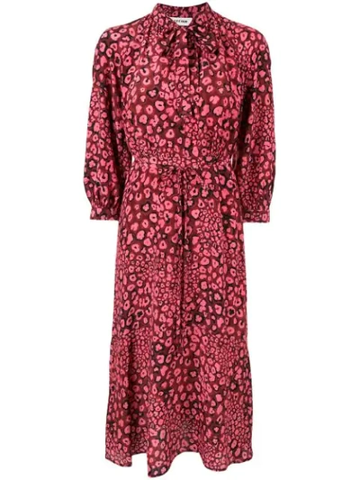 Cefinn Burgundy Leopard-print Silk Midi Dress In Pink