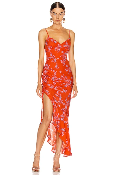 Nicholas Asymmetrical Hem Silk Dress In Poppy Multi
