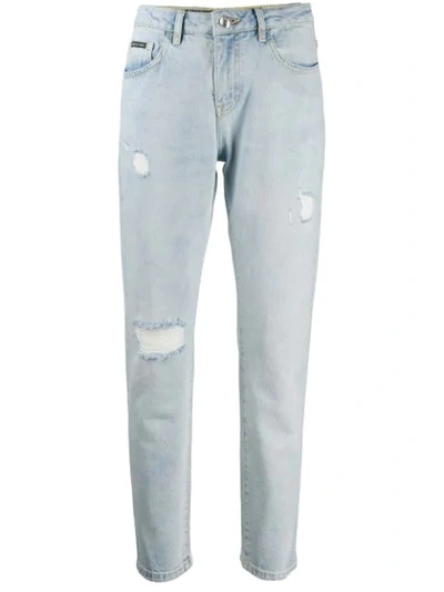 Philipp Plein Distressed Straight-leg Jeans In Blue