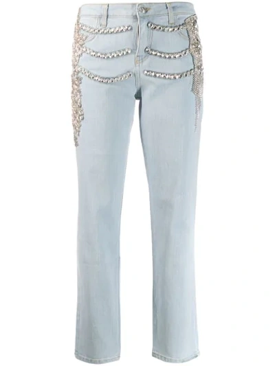 Philipp Plein Crystal Embellished Boyfriend Jeans In Blue