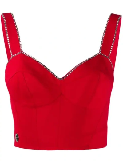 Philipp Plein Embellished Crop Top In Red