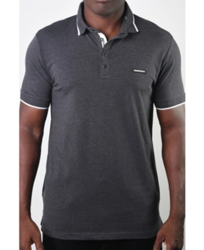 Members Only Men's Basic Short Sleeve Snap Button Polo In Dark Gray