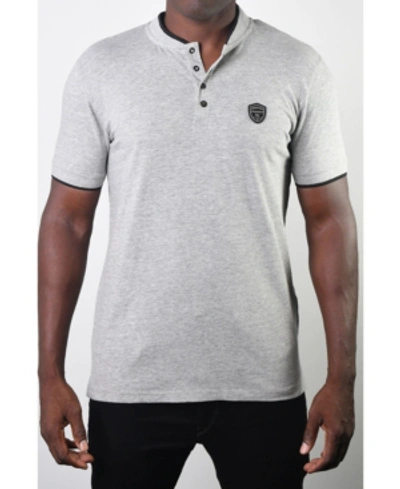 Members Only Men's Teddy Collar Metal Button Polo In Light Grey