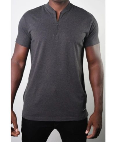 Members Only Men's Basic Henley Zip Tee In Dark Gray