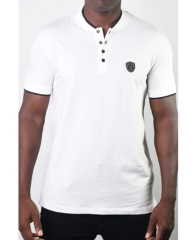 Members Only Men's Teddy Collar Metal Button Polo In White