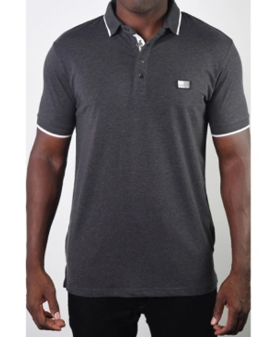 Members Only Men's Basic Short Sleeve Snap Button Polo With Us Flag Logo In Dark Grey