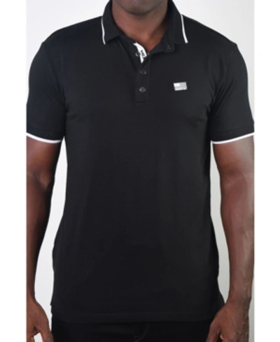 Members Only Men's Basic Short Sleeve Snap Button Polo With Us Flag Logo In Black