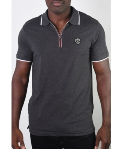 Members Only Men's Basic Short Sleeve Stripe Polo In Dark Gray