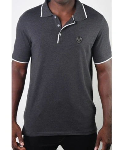 Members Only Men's Basic Short Sleeve Logo Botton Polo In Dark Gray