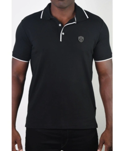 Members Only Men's Basic Short Sleeve Logo Botton Polo In Black