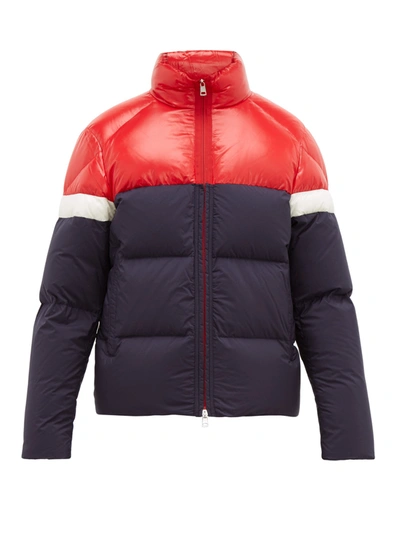Moncler Konic Contrast-panel Quilted-down Coat In Blue,red