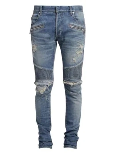 Balmain Slim-fit Veins Light Jeans In Blue