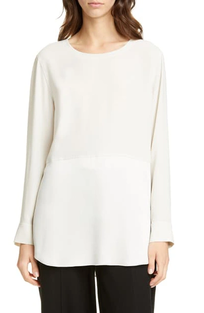 Eileen Fisher Silk Georgette Crepe Two-tone Silk Top In Bone