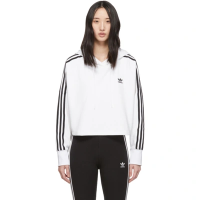 Adidas Originals Essentials 3-stripes Cropped Hoodie In White/white