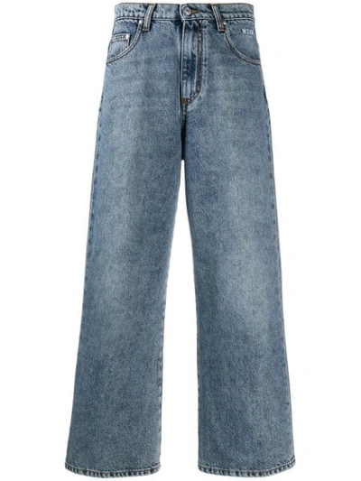 Msgm Cropped Distressed Jeans In Blue