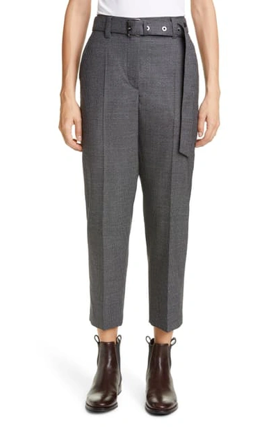 Brunello Cucinelli Belted Houndstooth Wool Ankle Pants In Grey Black