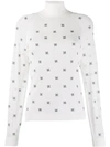 Fendi Logo Embroidered Mesh Sleeve Wool, Silk & Cashmere Sweater In White