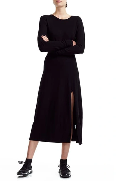 Maje Rolland Open Back Long Sleeve Midi Sweater Dress In Black