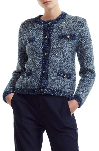 Maje Mission Metallic Sequin Cardigan In Blue ModeSens