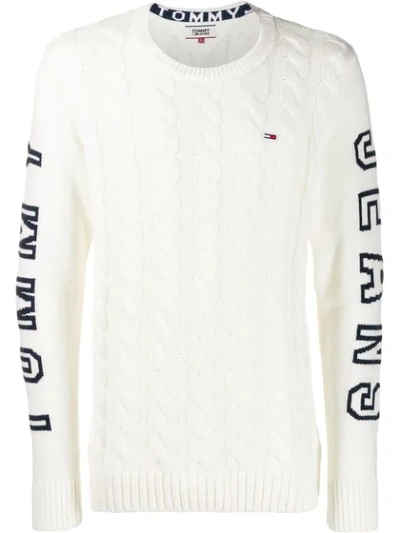 Tommy Jeans Panelled Cable-knit Jumper In White