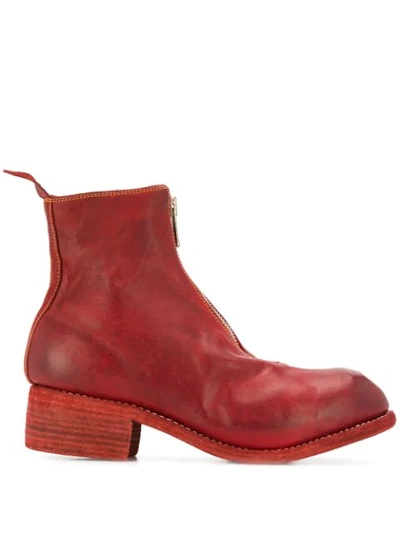 Guidi Chunky Heel Boots In Red