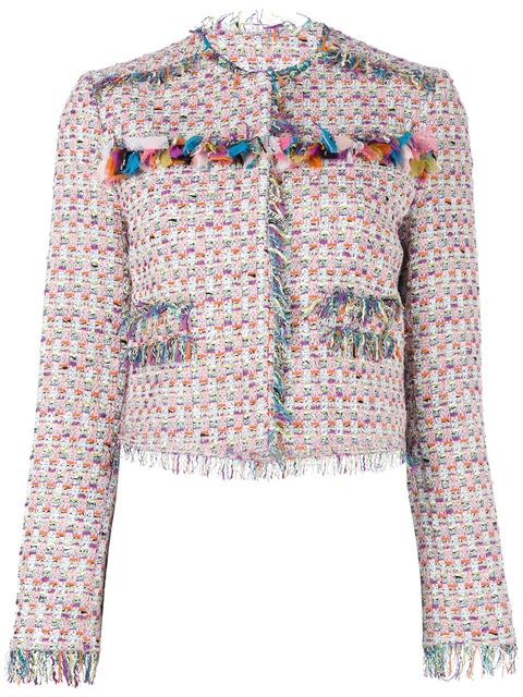 Msgm Fringe-trimmed Cotton-blend Tweed Jacket In Multicolour | ModeSens