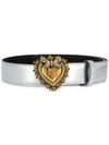 Dolce & Gabbana Devotion Logo Heart Buckle Leather Belt In Silver