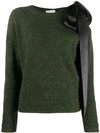 Be Blumarine Bow-embellished Cutout Jumper In 2432 Verde Militare/nero