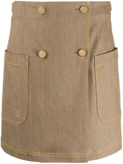 Fendi Double-breasted High-waisted Skirt In Brown