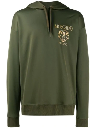Moschino Floral Question Mark Hooded Sweater In Green